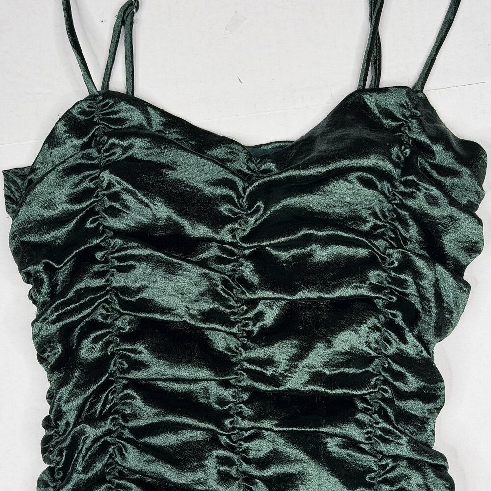 Lucy in the Sky Emerald Green Satin Ruched Mini Bodycon Cocktail Sz XS NWOT - Picture 4 of 8